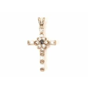 Beautiful Clear Stone & Sapphire Sterling Silver 925 Christian Cross Pendant